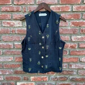 Action Wear Embroidered Flowers Tencel Vest Large Vintage USA